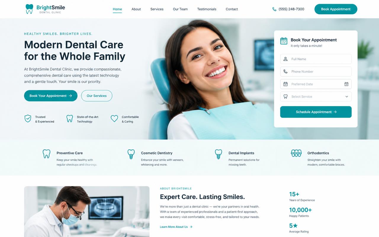 Sample dental clinic website design with appointment booking
