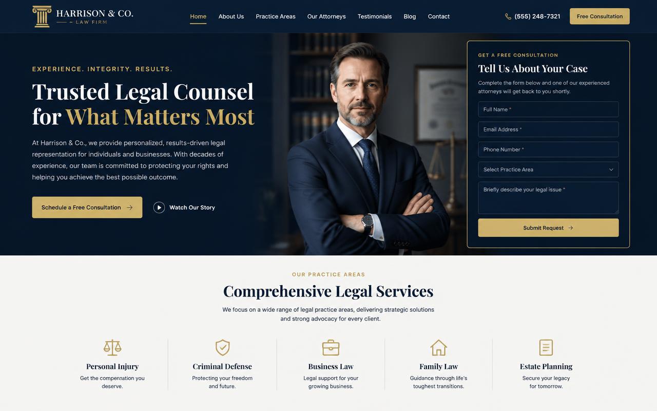 Sample law firm website design with consultation form